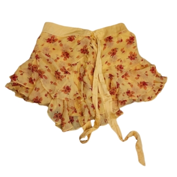 Abercrombie & Fitch 100% Silk Floral Side Closure Skirt Yellow Size 4 - Picture 3 of 14